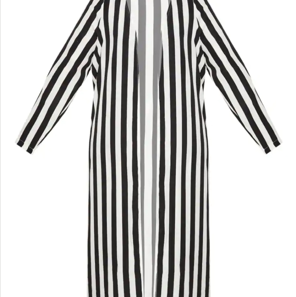 Plus Size Black Striped Longline Duster